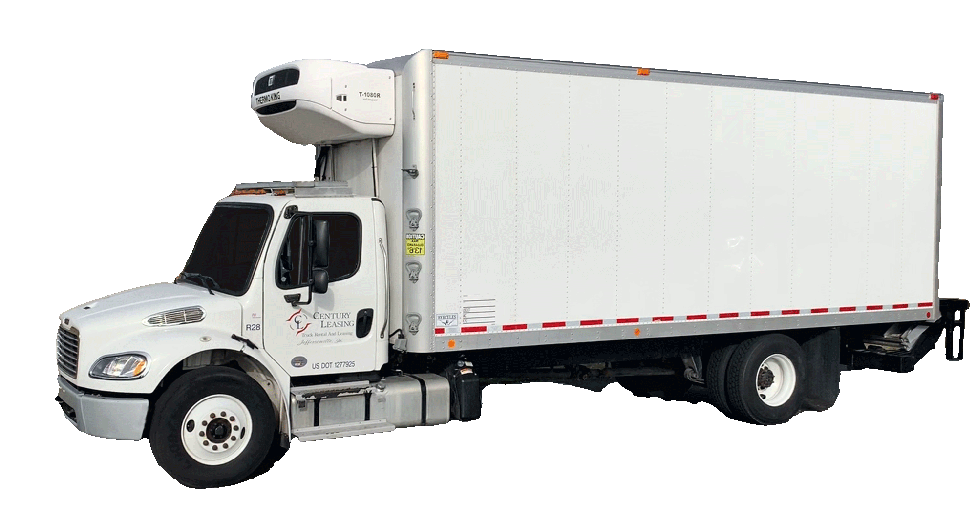 A white truck with a black background

Description automatically generated